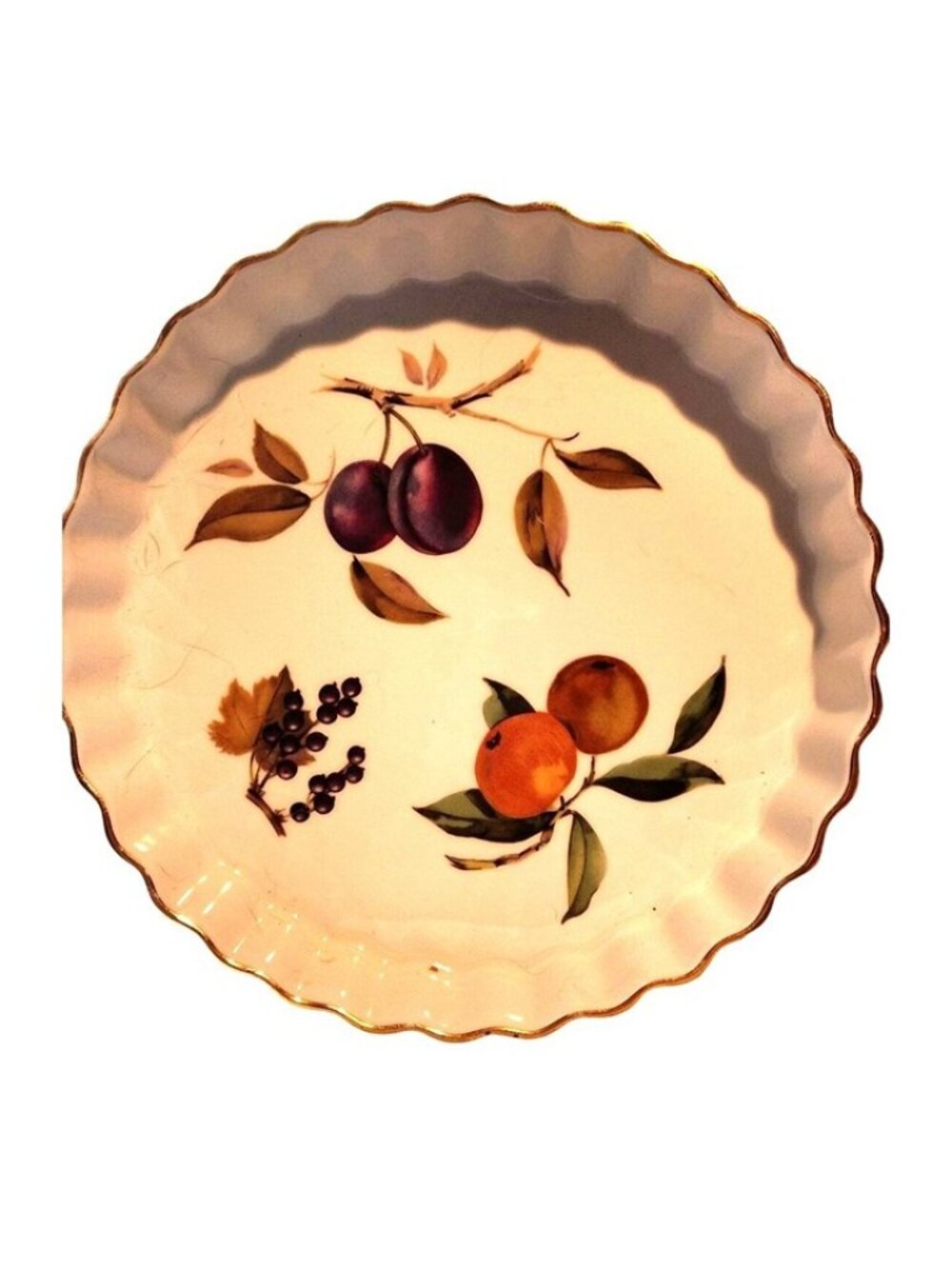 Plate Vintage Evesham Gold Fluted Tart Dish 9" Fruit Design By Royal Worcester